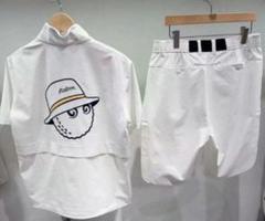 MALBON ☆GOLF メンズ 半袖ホワイト ポロシャツとショートパンツ