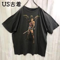 US古着Tシャツ黒　映画ムービーT ワンダーウーマン　漫画　人物　女性アメコミ
