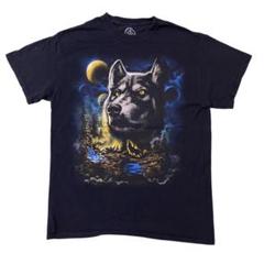 アメリカ古着　オオカミ　狼　アニマル　プリント　半袖　Tシャツ　I1832
