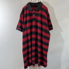 T-466 OLD NAVY 赤黒ストライプ ポロシャツ XXL