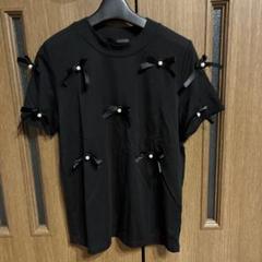 アドニシス　リボンパール装飾 ブラックTシャツ