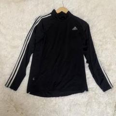 adidas 黒×白ライン 長袖ハイネックシャツ L