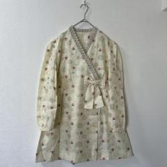 レディース ドット 花柄 ラップワンピース 一点もの クリーム色