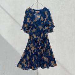 2757【Awear】チュニック　半袖　ワンピース　蝶総柄ウエストマーク　透け感
