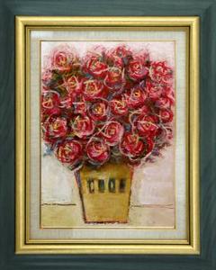 絵画 インテリア　絵　額付 (黒）油絵　uF6-113802　花（ばら） 絵画 インテリア絵額付 (黒）油絵uF6-113802花（ばら）