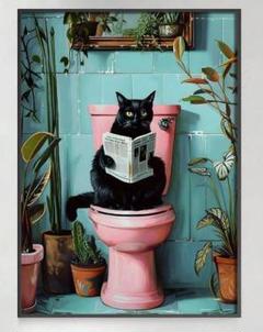 【布ポスター】猫新聞トイレット ファブリックパネル トイレ 黒猫