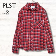 プラステ PLST 長袖ネルシャツ チェックシャツ レディース 赤 サイズ2