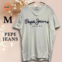 ペペジーンズ　メンズ　Vネック半袖Tシャツ　白系　Mサイズ