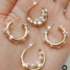 【新品 送料無料 匿名配送】14金メッキ ゴールド パール フープ ピアス
