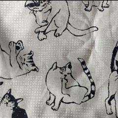 綿麻キャンバス　モノトーン　猫　全幅×５０センチ