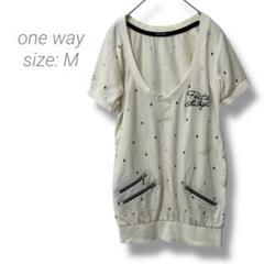 【ワンウェイ】one way スカル柄 Vネックカットソー ファスナー M 白