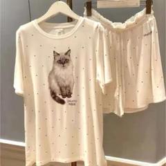 新品タグ付】ジェラートピケ 上下セット メランジキャット ねこ