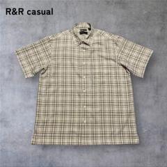 【244】R&R casual半袖フルオープンポリシャツ灰色グレー×チェックL