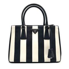 PRADA プラダ　サフィアーノ　ガレリア　ハンドバッグ　ストライプ　ブラック