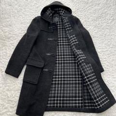 【美品】グローバーオール ダッフルコート ブラック チェック 英国製 黒タグ グローバーオール 美品 XS ダッフル コート ロング丈 パッチ