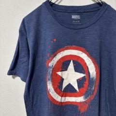 キャプテン　アメリカ　盾　半袖Tシャツ　海外古着　ネイビー　マーベル　フェード