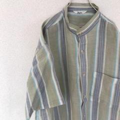 90s moare ヴィンテージ ノーカラー マルチストライプ シャツ