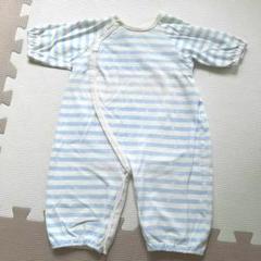 ベビー服 50 60 長袖 カバーオール 水色 ボーダー 春 男の子 前開き