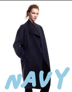 +J カシミヤブレンドノーカラーコート L NAVY