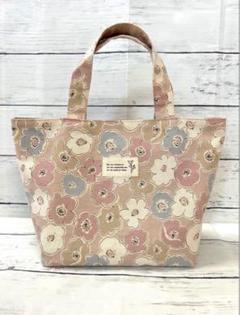 ミニトートバッグ　ハンドメイド　ボタニカルポピー花柄