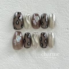 【サイズオーダー】 ネイルチップ No.9 ニュアンスレオパードネイル