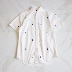 RALPH LAUREN オックスフォードシャツ Sサイズ ポニー刺繡総柄 白色