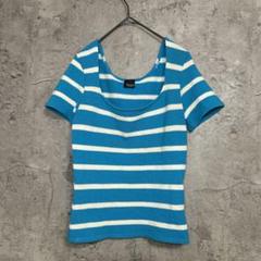 【 Torrazzo Donna 】美品　ボーダー　半袖　サマーニット　水色
