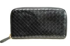 【美品】BOTTEGA VENETA イントレチャート 黒長財布 ITALY