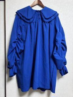evu clothing フリル襟 長袖シャツ 青　トップス　ブラウス　ガーリー