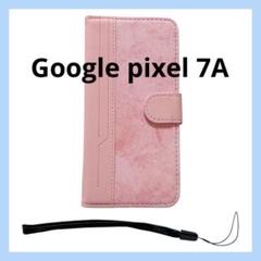 Google Pixel 7a ケース 手帳型 ピンク ストラップ付き
