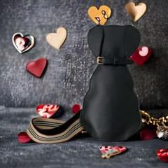 r97新品レザーワンちゃん犬ドッグショルダーポーチスマホにも♪黒414