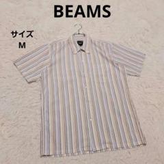 ビームス ストライプBD半袖シャツ M 白 カジュアル 個性的 ポケット 重ね着