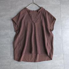 ボールジィ　スキッパー　シルク　ストライプ　フレンチスリーブ　ブラウス