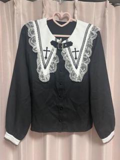 MARS マーズ 半袖ブラウス 黒 セーラー襟 十字架 クロス スカート コーデ MA*RS】クロス刺繍メローブラウス - BLK/ホワイト size-F | 地雷