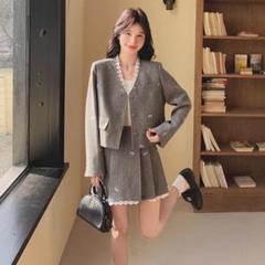 新品✨2点セット リボン柄 ジャケット×ミニスカートセットアップ♪レース 制服風