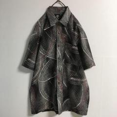 80s〜90s 古着 和柄 抽象的スパイラル ドット 総柄 ポリシャツ 黒 白