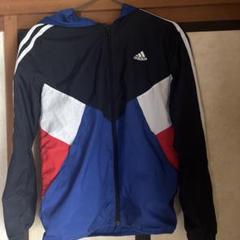 adidas フード付きジャケット150センチ青/赤/白