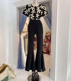 海外最新 itimi購入 コットンリブ ラッフルヘムフレアパンツvintage パンツ