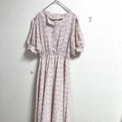 半袖ロングシャツワンピース　小花柄　昭和レトロ大正ロマン　ハイカラ　ウエストゴム