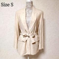 【美品】 ザラ ZARA ウエストリボン 肩パット ジャケット S アイボリー