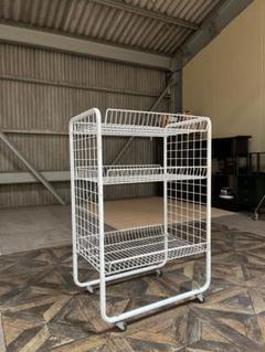 白 ワゴン 棚 店舗 什器 インテリア 昭和レトロ 当時物 かご ワイヤーラック