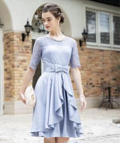 【美品】アサクラ　デコルテシアー切替レースワンピース　雑誌掲載　結婚式 ガール GIRL 花柄レース切替ミモレ丈フレア結婚式パーティー