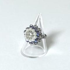 ハンドメイドアクセサリー／スワロフスキー＆パールのデザインリング／パープル