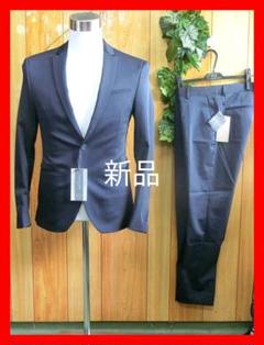 新品タグ付 ザラ ZARA MAN スーツ 46/38 M 紺 光沢素材 細身