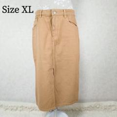 【美品】 ZARA XL ベージュ ロング丈 ストレッチ スリットタイトスカート
