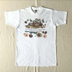 〜00s　USA製　FOTL　向日葵　蝶　かご盛りフルーツ　プリント　白Tシャツ