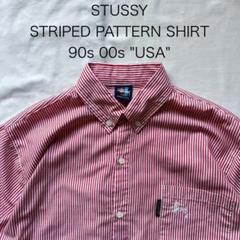 90s 00s OLD STUSSY ストライプ　シャツ　アメリカ製 STUSSY】90s' USA製 紺タグ ストライプ コットン 長袖シャツ