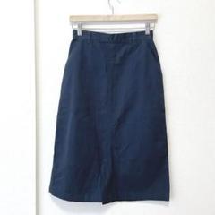 424【クラシックチノ】タイトスカート　L ネイビー　ミモレ丈　スリット