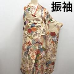 中振袖 正絹 セミアンティーク 美しい染め G-912 粋古典 シルバー/白黒 扇面柄/牡丹柄 最高級金彩刺繍友禅