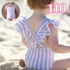 キッズ 水着 110 ストライプ ピンク 帽子 ワンピース 女の子 かわいい